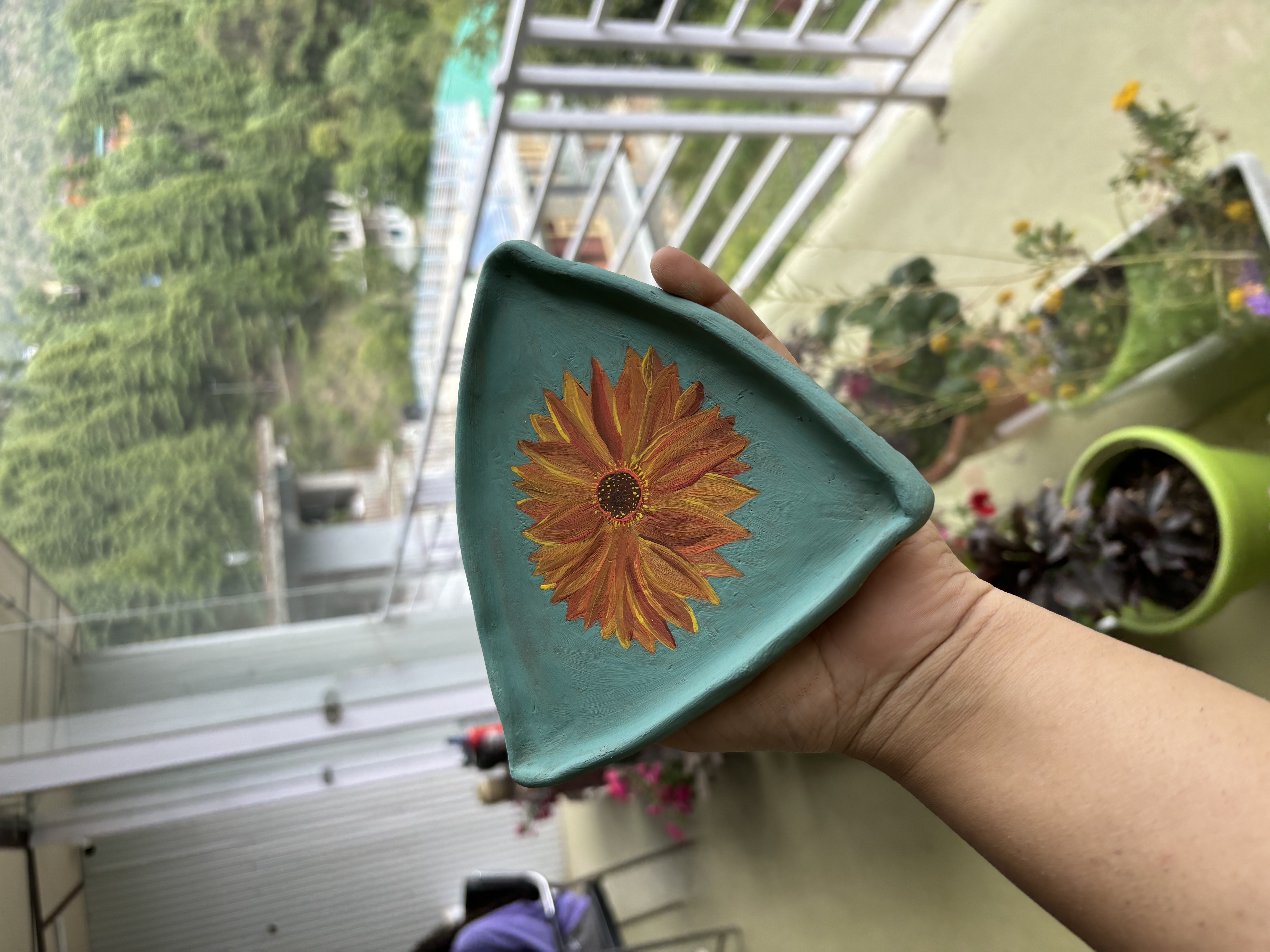 Work in progress — painted ceramic from the Dharamkot retreat